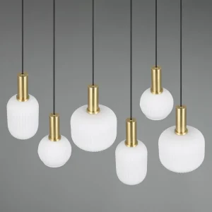 New Trio Lighting Suspension Diva, 6 lampes, laiton, opale, métal, verre