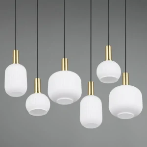 New Trio Lighting Suspension Diva, 6 lampes, laiton, opale, métal, verre