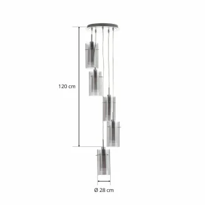 Outlet Searchlight Suspension Duo 2, verre fumé/chromé à 5 lampes