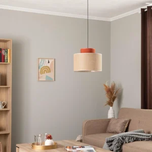 Cheap TK Lighting Suspension Duo, abat-jour en jute, brun rouille/brun naturel, Ø 38 cm