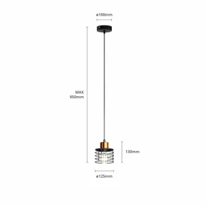 New HELAM Suspension Edison en noir/cuivré, à 1 lampe