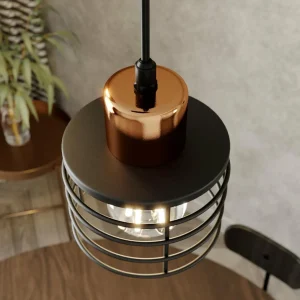 Clearance HELAM Suspension Edison en noir/cuivré à 3 lampes ronde