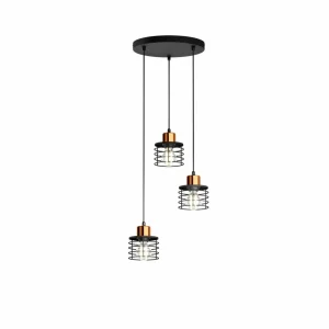 Clearance HELAM Suspension Edison en noir/cuivré à 3 lampes ronde