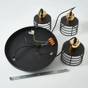 Clearance HELAM Suspension Edison en noir/cuivré à 3 lampes ronde
