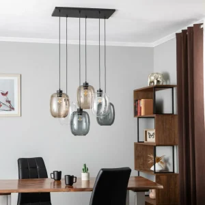 Fashion TK Lighting Suspension Elio, verre, marron/clair/gris, 6 lampes rectangle
