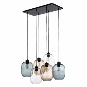 Fashion TK Lighting Suspension Elio, verre, marron/clair/gris, 6 lampes rectangle