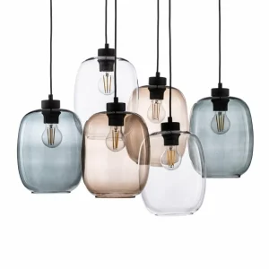 Fashion TK Lighting Suspension Elio, verre, marron/clair/gris, 6 lampes rectangle
