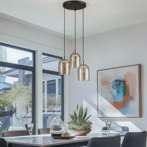 Store TK Lighting Suspension en verre Sapito, à 3 lampes, ambrée