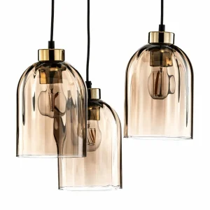 Store TK Lighting Suspension en verre Sapito, à 3 lampes, ambrée