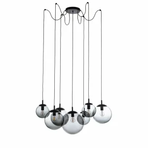 Store TK Lighting Suspension Esme, verre, graphite-transparent, 7 lampes, décentralisé