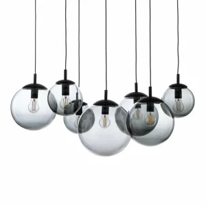 Store TK Lighting Suspension Esme, verre, graphite-transparent, 7 lampes, décentralisé
