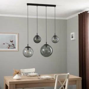 Sale TK Lighting Suspension Esme, verre, graphite-transparent, 4 lampes, linéaire
