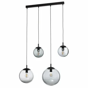 Sale TK Lighting Suspension Esme, verre, graphite-transparent, 4 lampes, linéaire