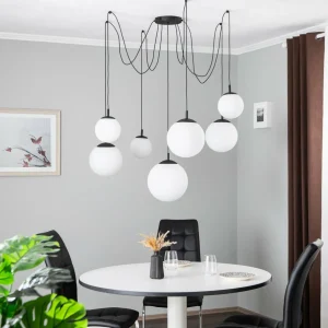 Flash Sale TK Lighting Suspension Esme, verre opalin, à 7 lampes, décentrée