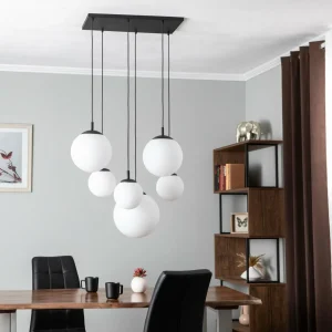 New TK Lighting Suspension Esme, verre opalin, à 6 lampes, rectangulaire