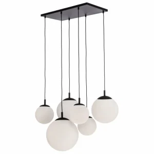 New TK Lighting Suspension Esme, verre opalin, à 6 lampes, rectangulaire