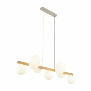Cheap TK Lighting Suspension Estera, verre opalin, bois, à 9 lampes