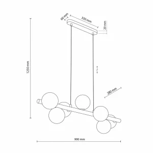 Discount TK Lighting Suspension Estera, verre opalin, bois, à 7 lampes