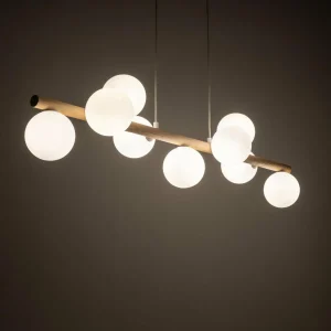 Cheap TK Lighting Suspension Estera, verre opalin, bois, à 9 lampes