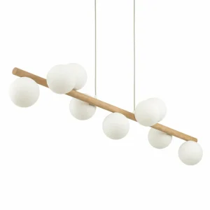 Cheap TK Lighting Suspension Estera, verre opalin, bois, à 9 lampes