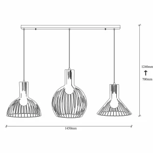 Hot Opviq Suspension Fellini MR-768, noir, fer, 3 lampes linear