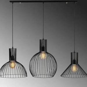 Hot Opviq Suspension Fellini MR-768, noir, fer, 3 lampes linear