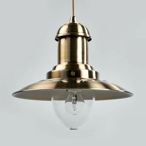 New Searchlight Suspension Fisherman Ø 32 cm en laiton ancien