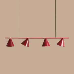 Discount ALDEX Suspension Form 4, métal, cône, à 4 lampes, bordeaux