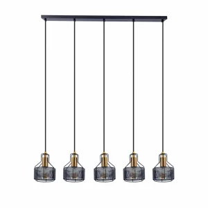 Cheap Näve Suspension Foro, à cinq lampes, noir/doré