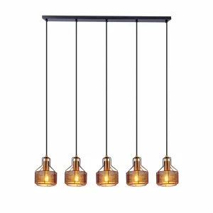 Cheap Näve Suspension Foro, à cinq lampes, noir/doré