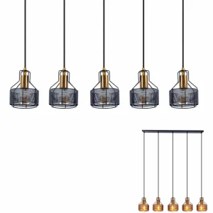 Cheap Näve Suspension Foro, à cinq lampes, noir/doré