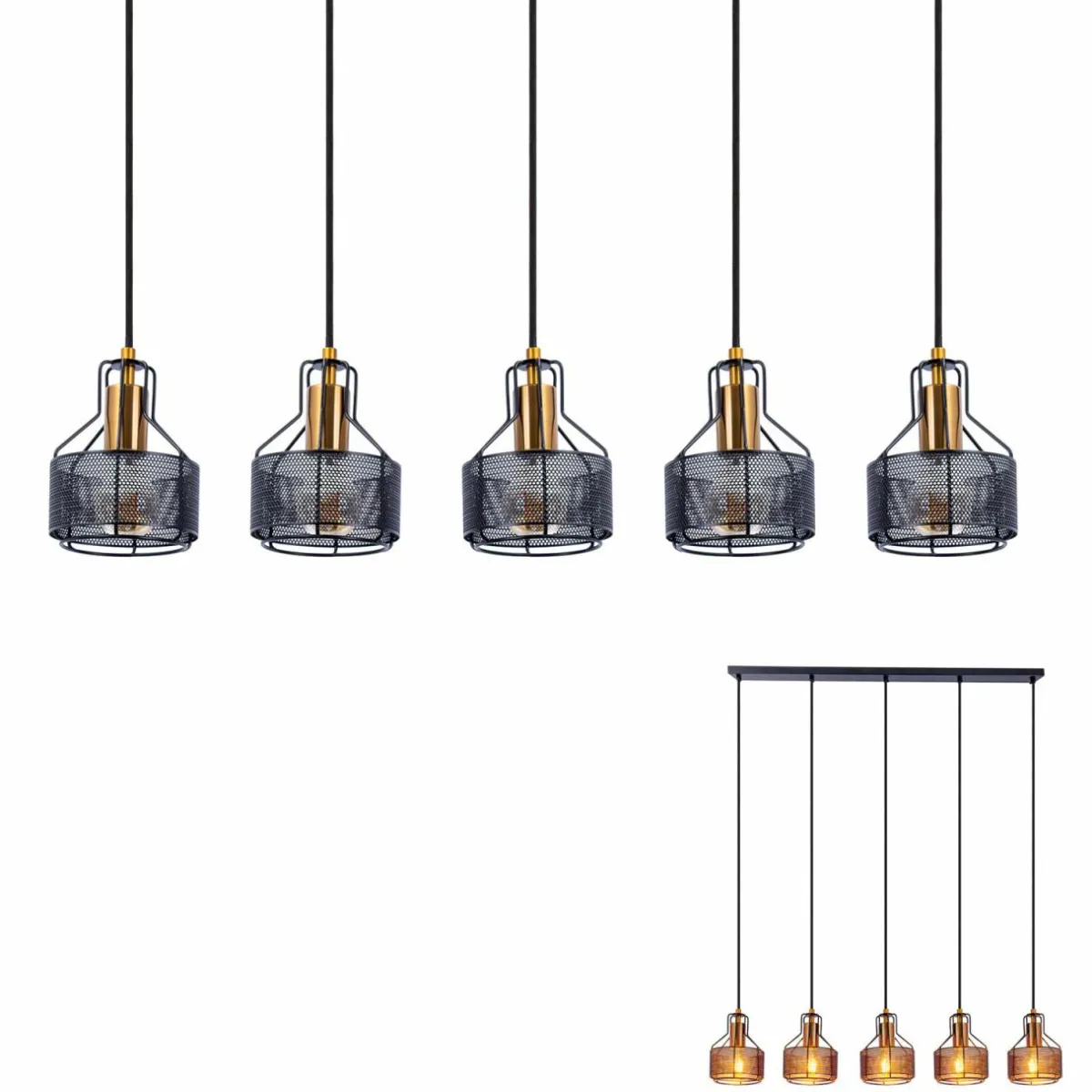 suspension_foro__cinq_lampes_noirdor_4.webp Cheap Näve Suspension Foro, à cinq lampes, noir/doré
