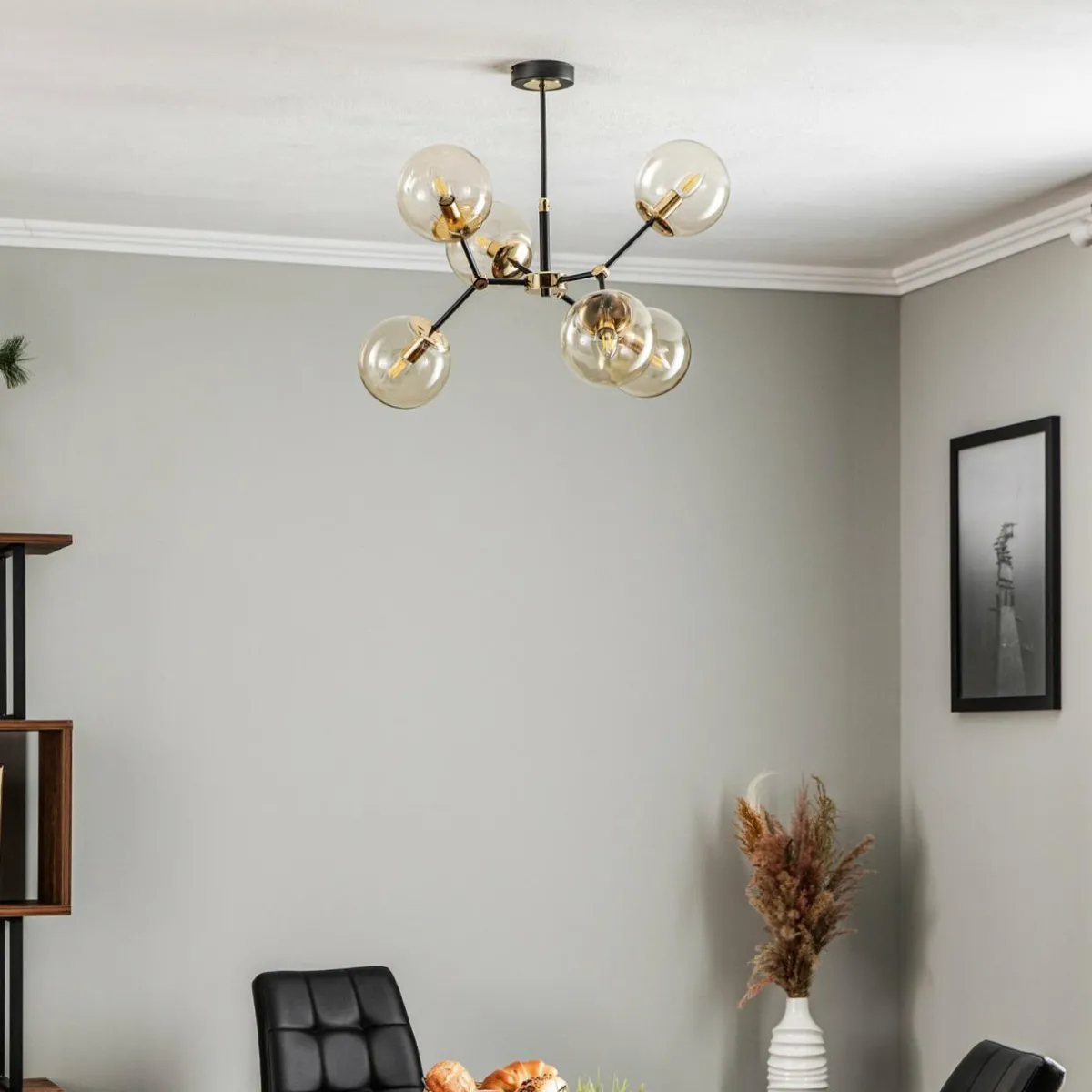 suspension_foton___lampes_noiredore_0.webp New Alfa Suspension Foton à 6 lampes noire/dorée