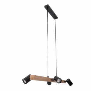 Fashion Näve Suspension Frida avec 4 spots, noire/bois clair