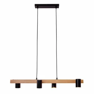 Fashion Näve Suspension Frida avec 4 spots, noire/bois clair