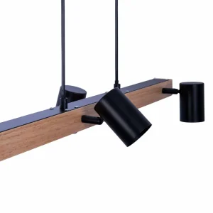 Fashion Näve Suspension Frida avec 4 spots, noire/bois clair