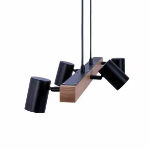 Fashion Näve Suspension Frida avec 4 spots, noire/bois clair