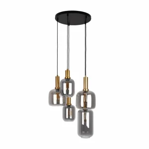 Fashion Näve Suspension Fumo, verre fumé, à 5 lampes, ronde