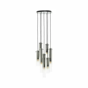 Best Sale Brilliant Suspension Glasini, Ø 32 cm, gris fumé, 7 lampes, verre
