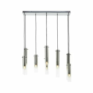 Best Sale Brilliant Suspension Glasini, longueur 80 cm, gris fumé, 8 lampes, verre
