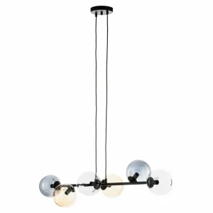 Fashion EMIBIG LIGHTING Suspension Glassy, 6 lampes, graphite/ambre/clair, verre, 110 cm