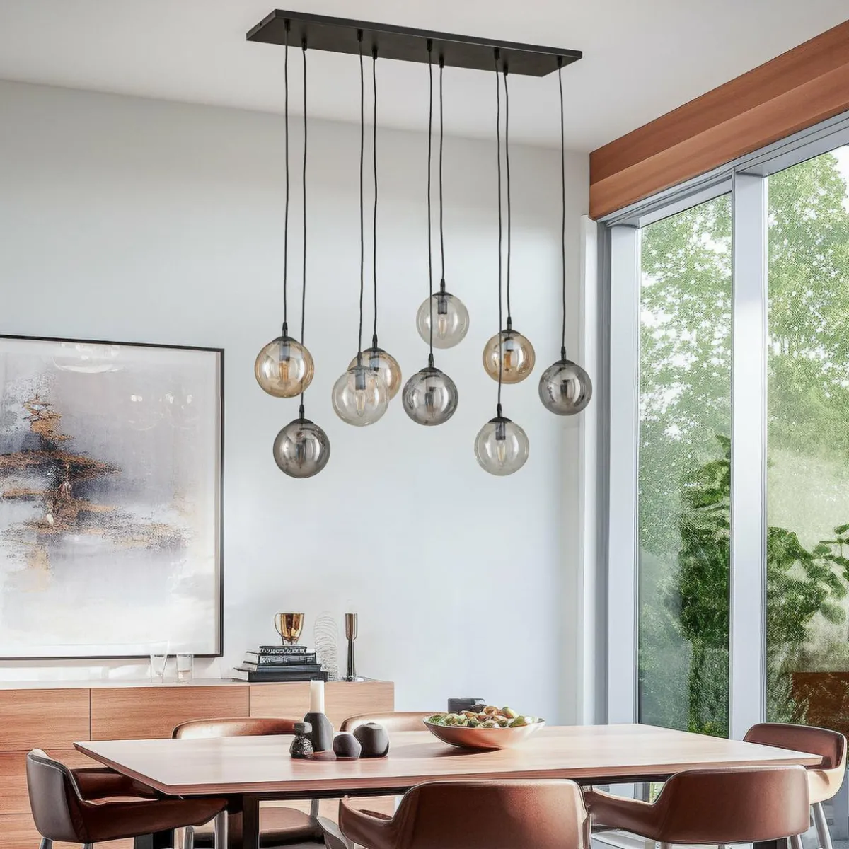 suspension_glassy__lampes_noir_graphiteambreclair_e_0.webp Online EMIBIG LIGHTING Suspension Glassy, 9 lampes, noir, graphite/ambre/clair, E14