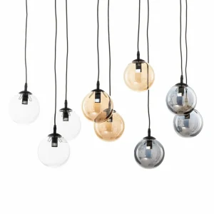 Online EMIBIG LIGHTING Suspension Glassy, 9 lampes, noir, graphite/ambre/clair, E14