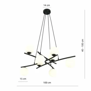Hot Euluna Suspension Glassy, croisée, à 8 lampes, verre opalin