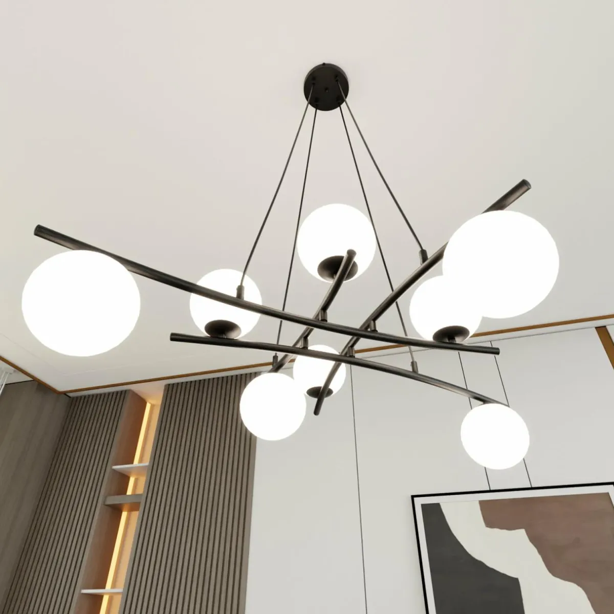 suspension_glassy_croise___lampes_verre_opalin_3.webp Hot Euluna Suspension Glassy, croisée, à 8 lampes, verre opalin