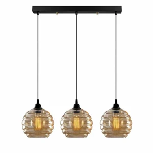 Outlet Opviq Suspension Gold 012, or-transparent, verre à 3 lampes linear