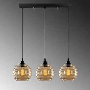 Outlet Opviq Suspension Gold 012, or-transparent, verre à 3 lampes linear