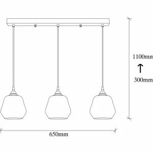 Online Opviq Suspension Gold 032, or-transparent, verre à 3 lampes long