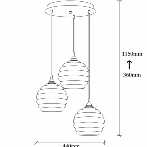 Discount Opviq Suspension Gold 011, verre transparent doré, 3 lampes rondes