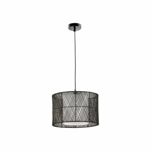 Shop Viokef Suspension Grido avec abat-jour en bambou, noire